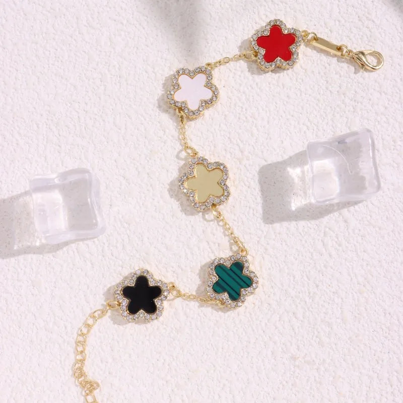 HUANZHI Colorful Butterfly Flower Heart Bracelet for Women Girl Link Chain Adjustable Double Sided Party Charm Jewelry Wholesale