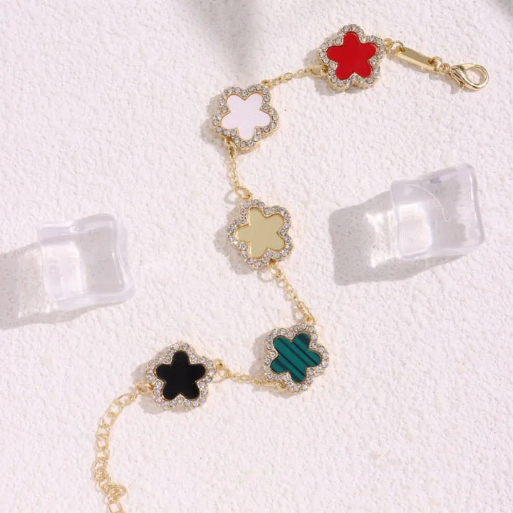HUANZHI Colorful Butterfly Flower Heart Bracelet for Women Girl Link Chain Adjustable Double Sided Party Charm Jewelry Wholesale
