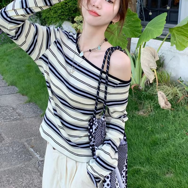 Elektra Striped Off-Shoulder Sweater