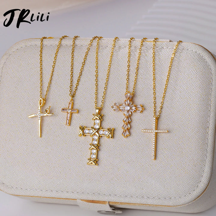 Danae Mixed Metal Cross Pendant Necklaces