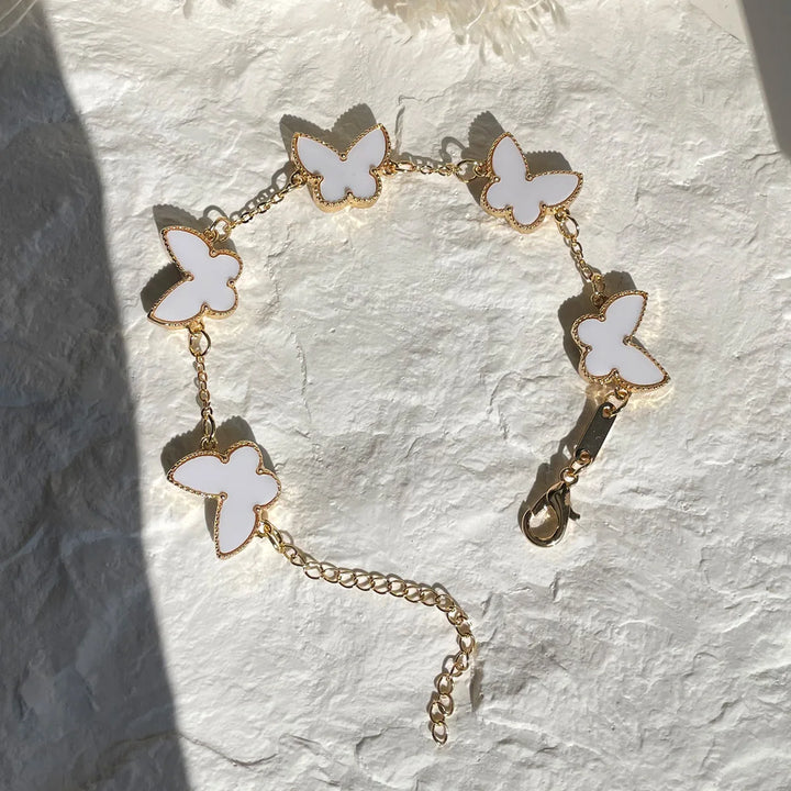 HUANZHI Colorful Butterfly Flower Heart Bracelet for Women Girl Link Chain Adjustable Double Sided Party Charm Jewelry Wholesale