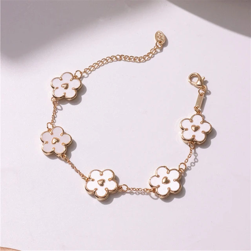 HUANZHI Colorful Butterfly Flower Heart Bracelet for Women Girl Link Chain Adjustable Double Sided Party Charm Jewelry Wholesale