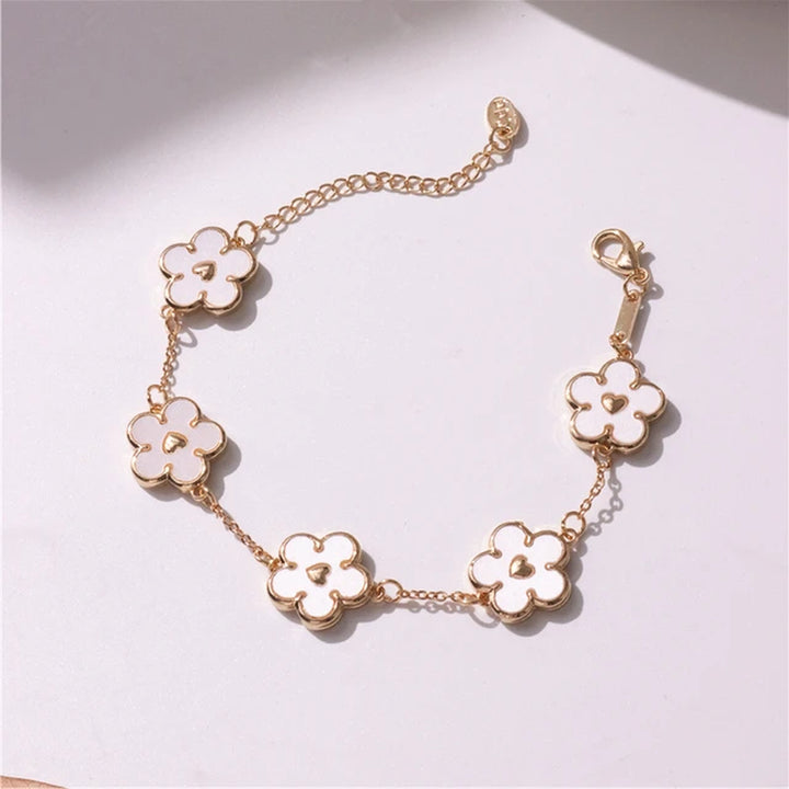 HUANZHI Colorful Butterfly Flower Heart Bracelet for Women Girl Link Chain Adjustable Double Sided Party Charm Jewelry Wholesale