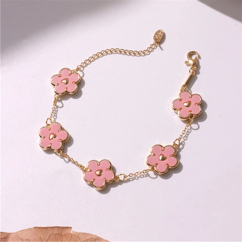 HUANZHI Colorful Butterfly Flower Heart Bracelet for Women Girl Link Chain Adjustable Double Sided Party Charm Jewelry Wholesale