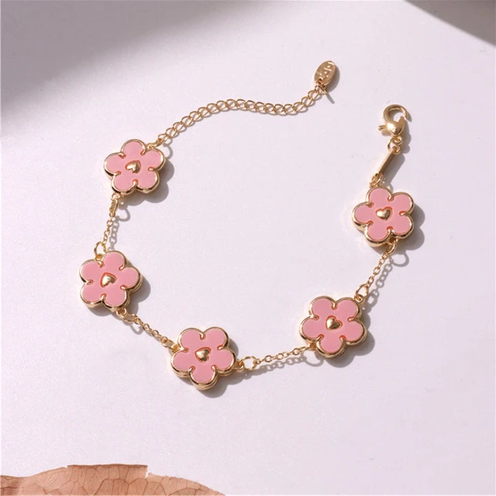 HUANZHI Colorful Butterfly Flower Heart Bracelet for Women Girl Link Chain Adjustable Double Sided Party Charm Jewelry Wholesale