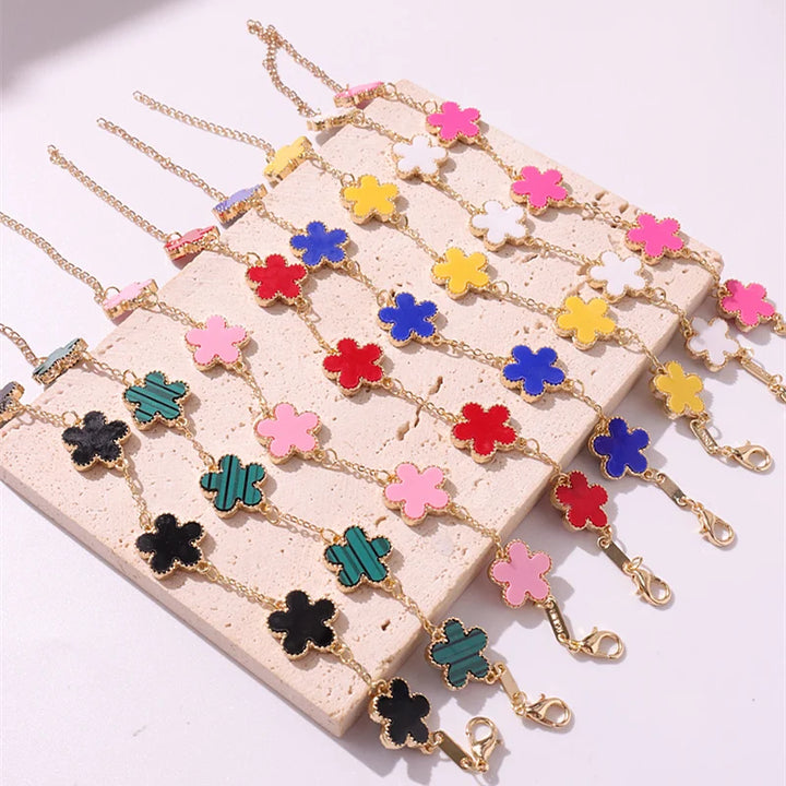 HUANZHI Colorful Butterfly Flower Heart Bracelet for Women Girl Link Chain Adjustable Double Sided Party Charm Jewelry Wholesale