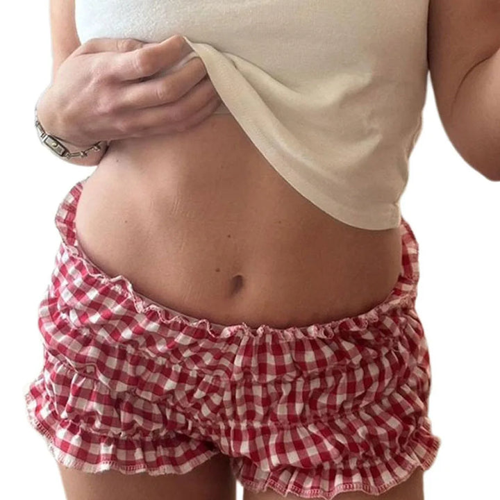 90s Retro Gingham Ruffle Shorts