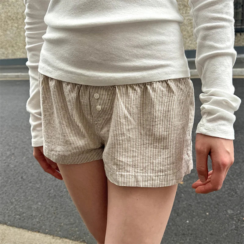 Y2K Shorts Women Fairycore Clothing Floral/Plaid Print Elastic Low Waist Lounge Boxers Shorts Hot Pants Streetwear