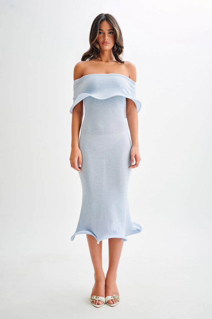 Andrea Off Shoulder Knit Midi Dress - Sky Blue