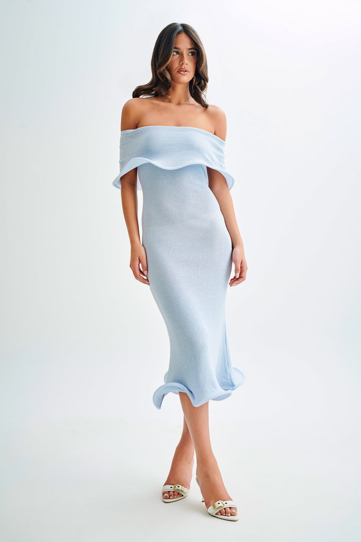 Andrea Off Shoulder Knit Midi Dress - Sky Blue