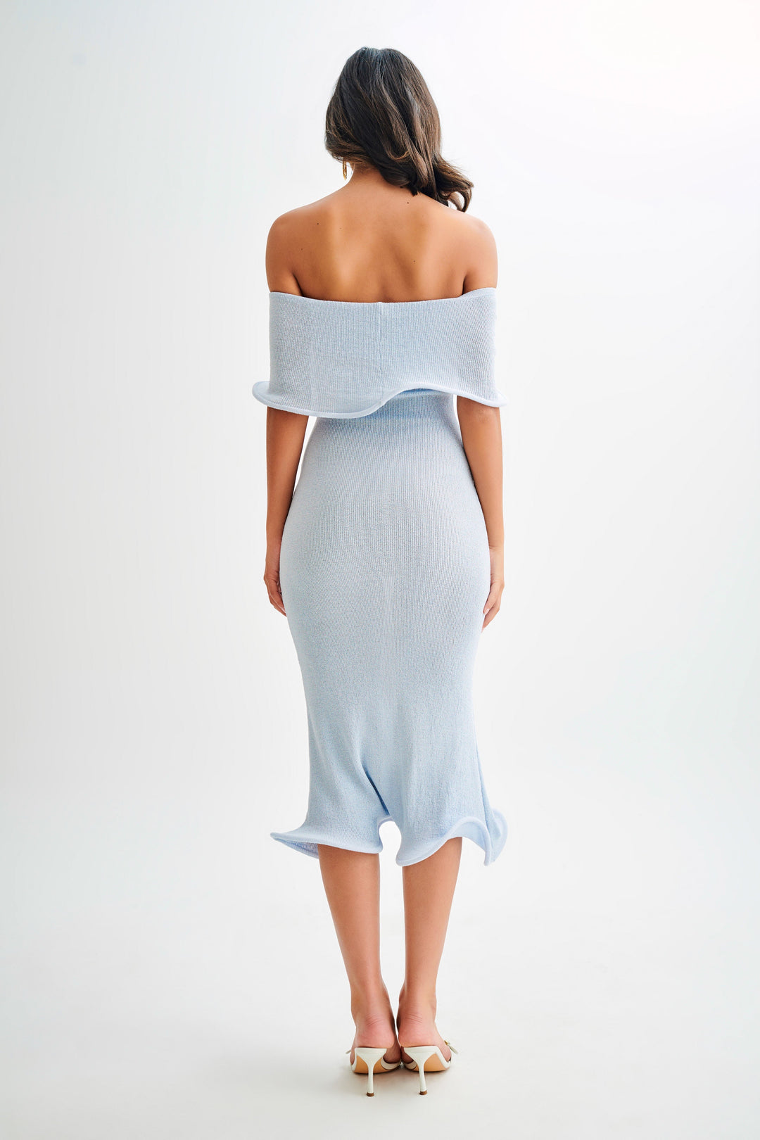 Andrea Off Shoulder Knit Midi Dress - Sky Blue