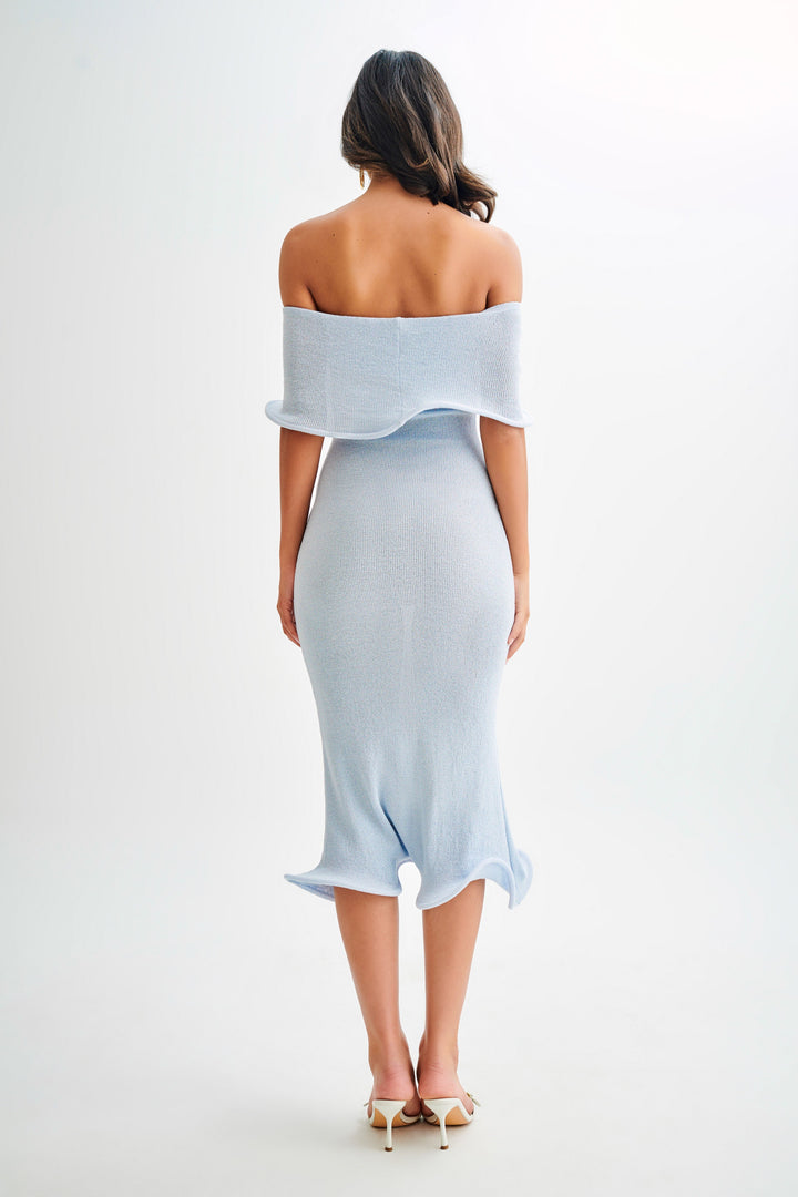 Andrea Off Shoulder Knit Midi Dress - Sky Blue