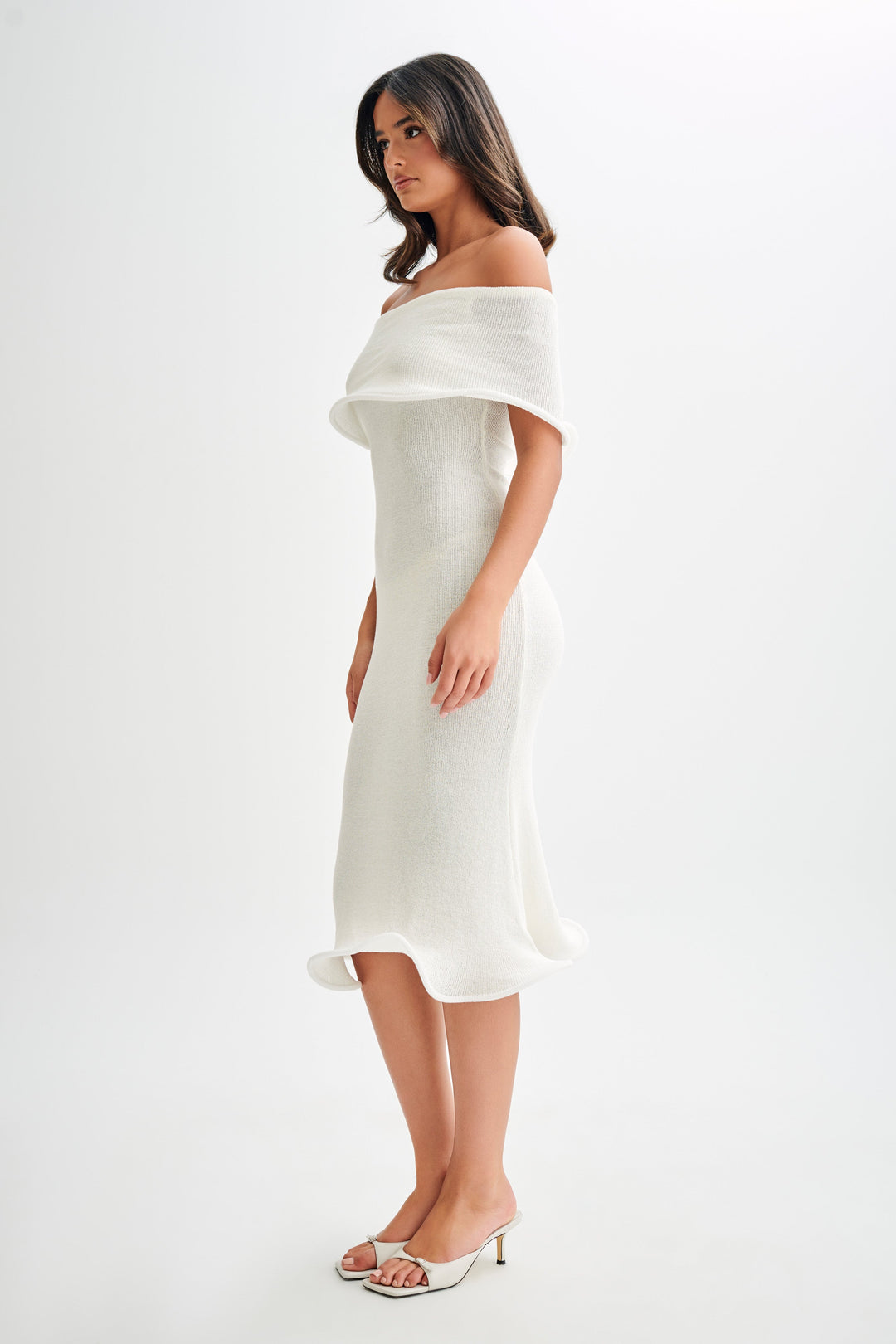 Andrea Off Shoulder Knit Midi Dress - Ivory