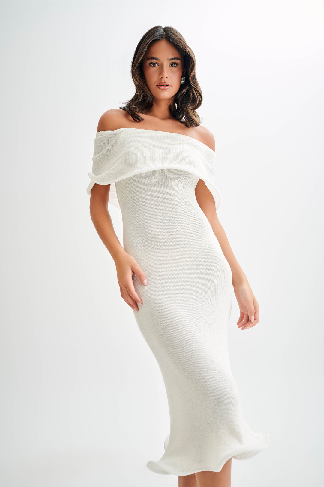 Andrea Off Shoulder Knit Midi Dress - Ivory