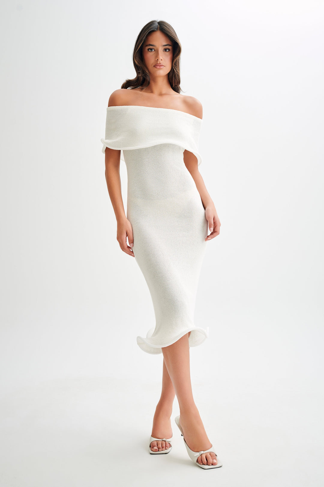 Andrea Off Shoulder Knit Midi Dress - Ivory