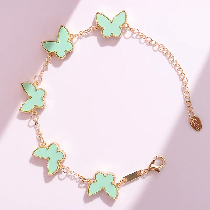 HUANZHI Colorful Butterfly Flower Heart Bracelet for Women Girl Link Chain Adjustable Double Sided Party Charm Jewelry Wholesale
