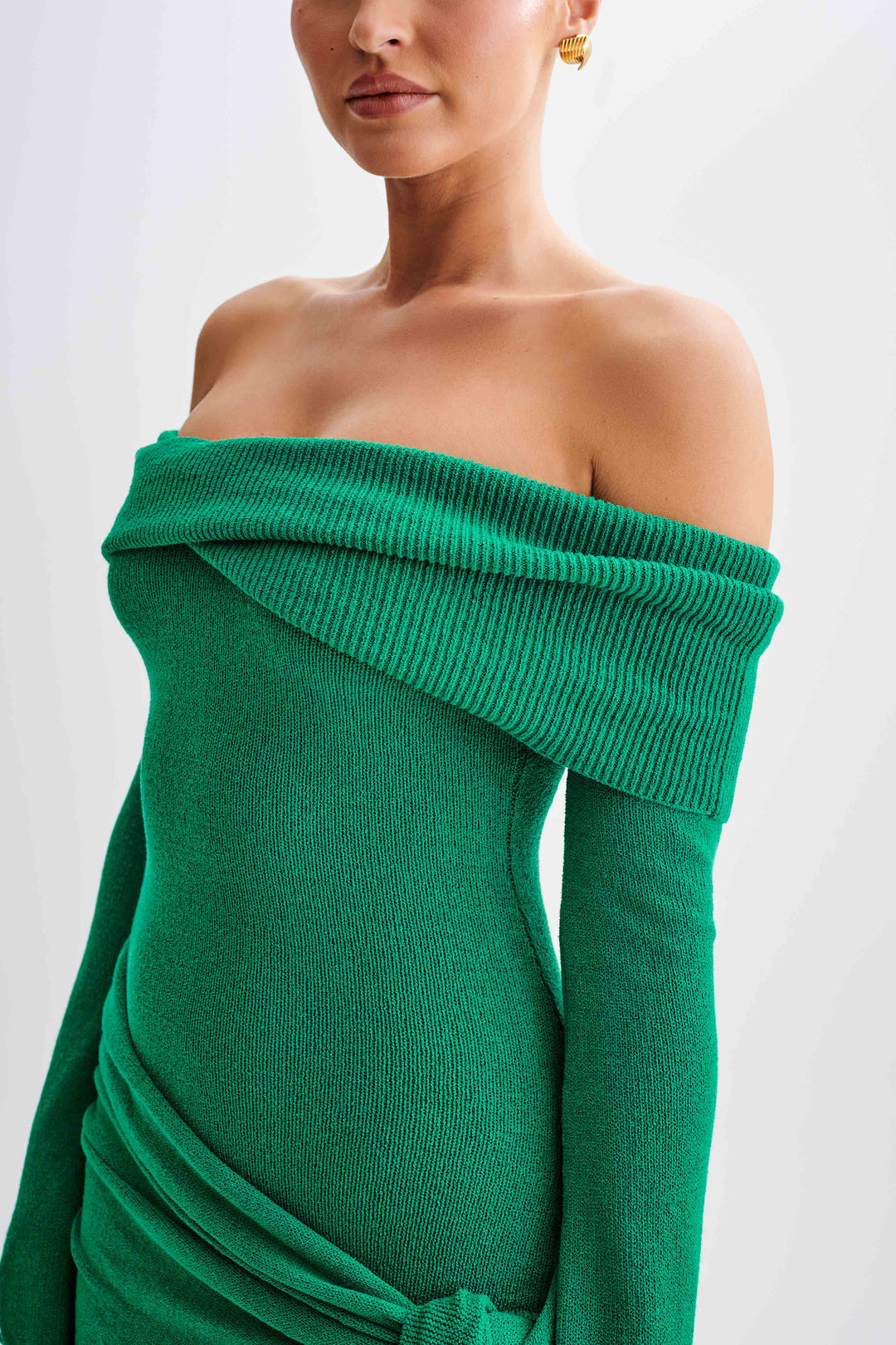 Victoria Off Shoulder Tie Knit Mini Dress - Green