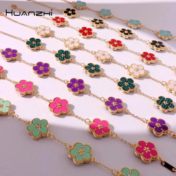 HUANZHI Colorful Butterfly Flower Heart Bracelet for Women Girl Link Chain Adjustable Double Sided Party Charm Jewelry Wholesale