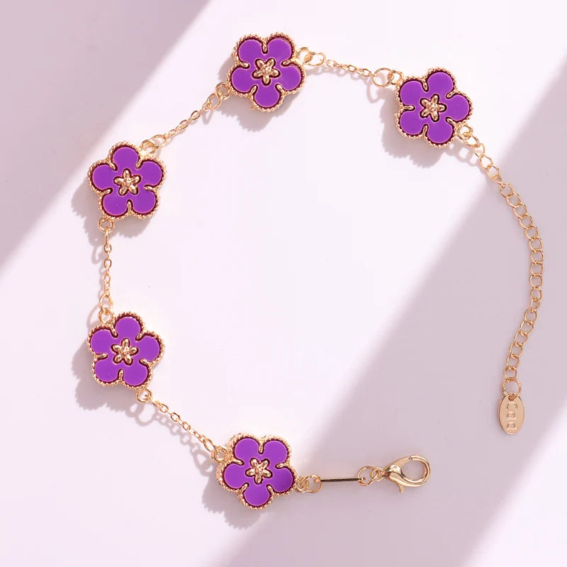 HUANZHI Colorful Butterfly Flower Heart Bracelet for Women Girl Link Chain Adjustable Double Sided Party Charm Jewelry Wholesale