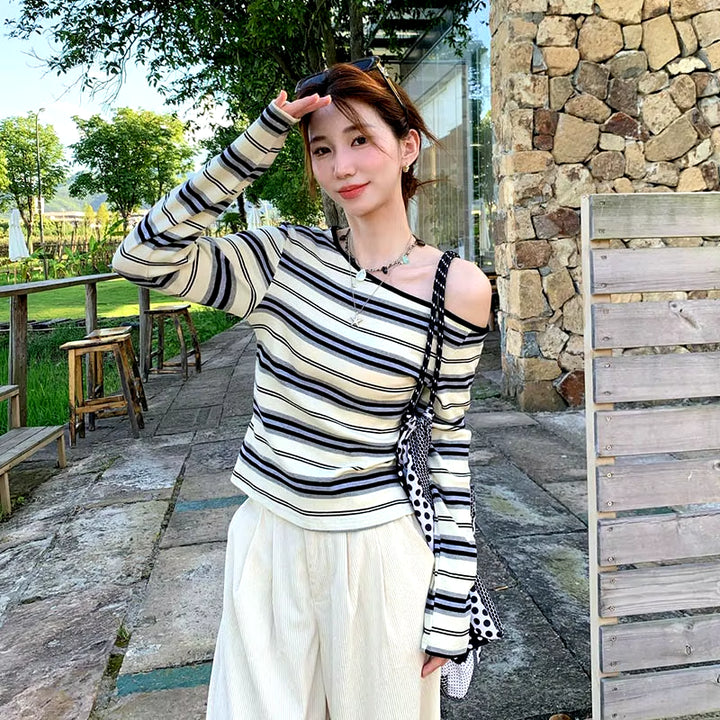 Elektra Striped Off-Shoulder Sweater