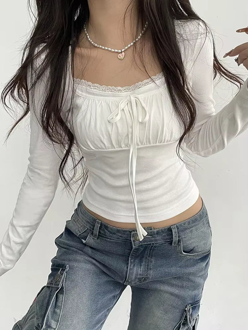 Sasha Ruched Lace Trim Top