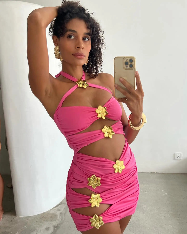 Gold Flower Wrap Bikini Set