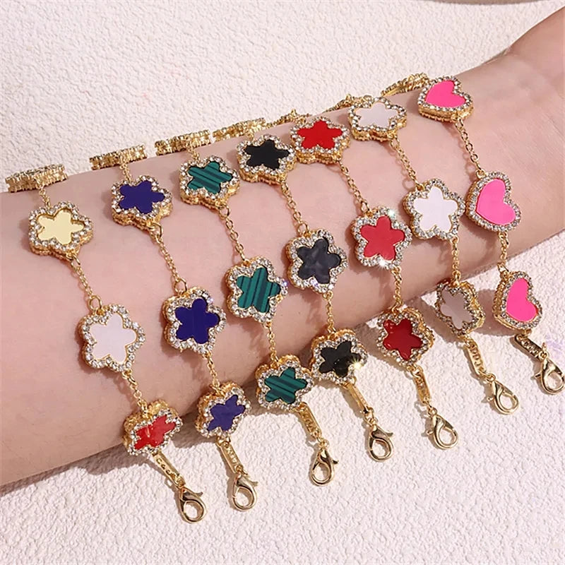 HUANZHI Colorful Butterfly Flower Heart Bracelet for Women Girl Link Chain Adjustable Double Sided Party Charm Jewelry Wholesale