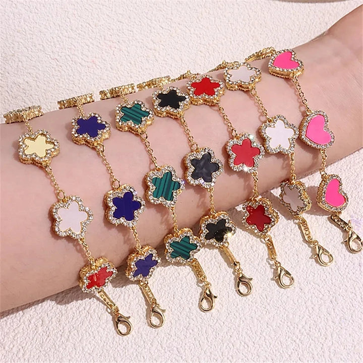 HUANZHI Colorful Butterfly Flower Heart Bracelet for Women Girl Link Chain Adjustable Double Sided Party Charm Jewelry Wholesale