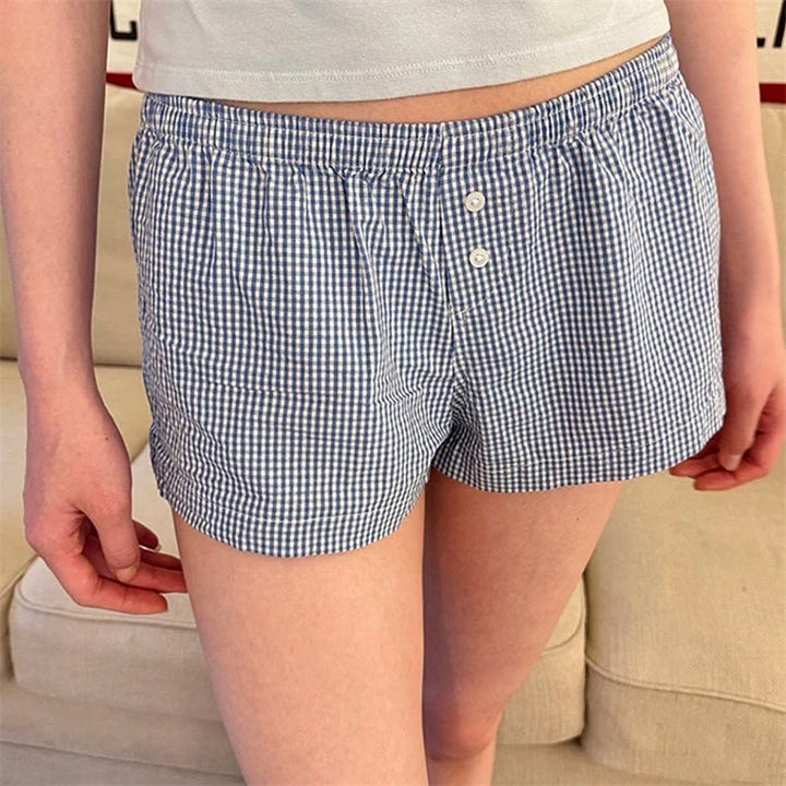 Y2K Shorts Women Fairycore Clothing Floral/Plaid Print Elastic Low Waist Lounge Boxers Shorts Hot Pants Streetwear