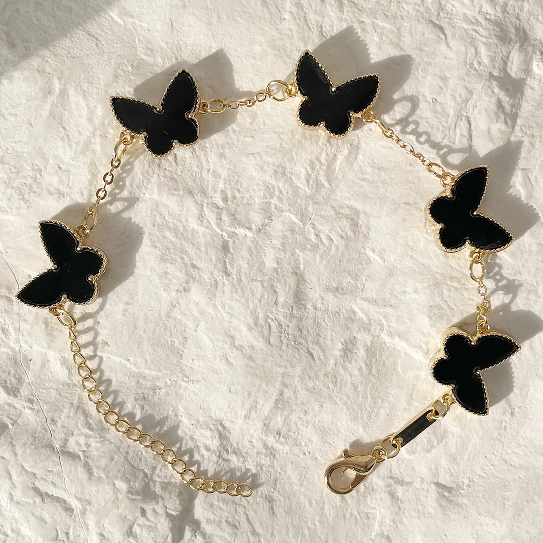 HUANZHI Colorful Butterfly Flower Heart Bracelet for Women Girl Link Chain Adjustable Double Sided Party Charm Jewelry Wholesale