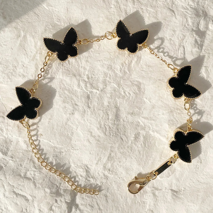 HUANZHI Colorful Butterfly Flower Heart Bracelet for Women Girl Link Chain Adjustable Double Sided Party Charm Jewelry Wholesale