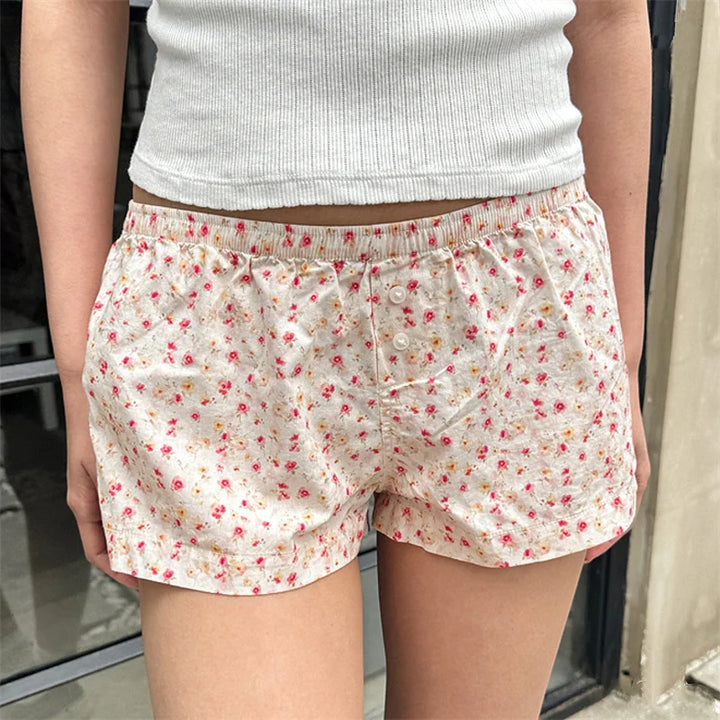 Y2K Shorts Women Fairycore Clothing Floral/Plaid Print Elastic Low Waist Lounge Boxers Shorts Hot Pants Streetwear
