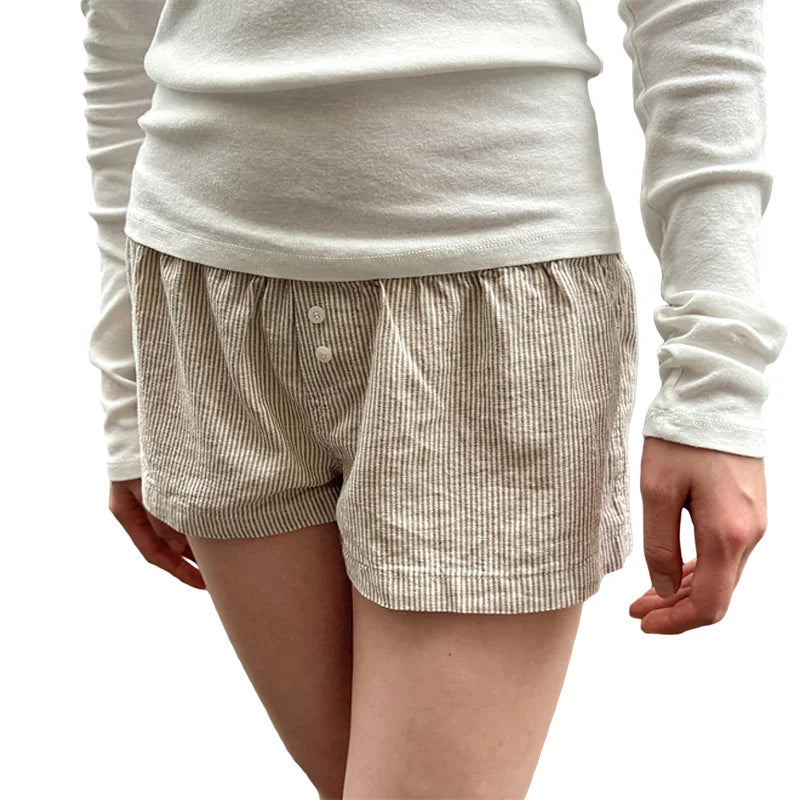 Y2K Shorts Women Fairycore Clothing Floral/Plaid Print Elastic Low Waist Lounge Boxers Shorts Hot Pants Streetwear