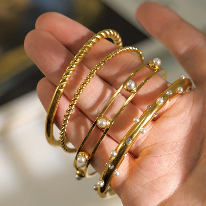 Rosalinda Waterproof Mixed Metal Bangles Bracelet Stack