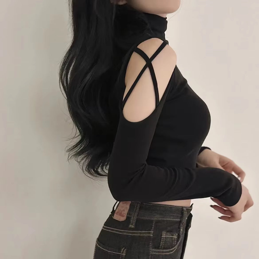 Uma Shoulder Cutout Turtleneck Top