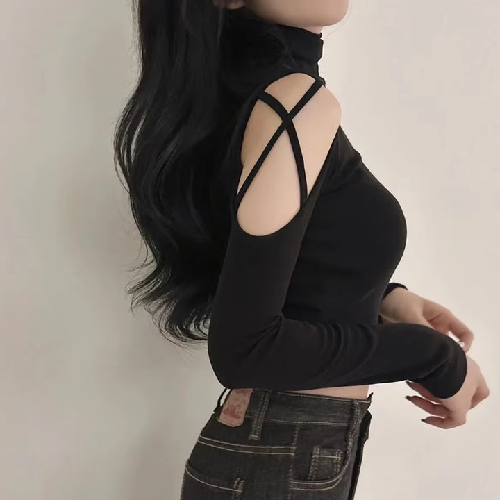 Uma Shoulder Cutout Turtleneck Top