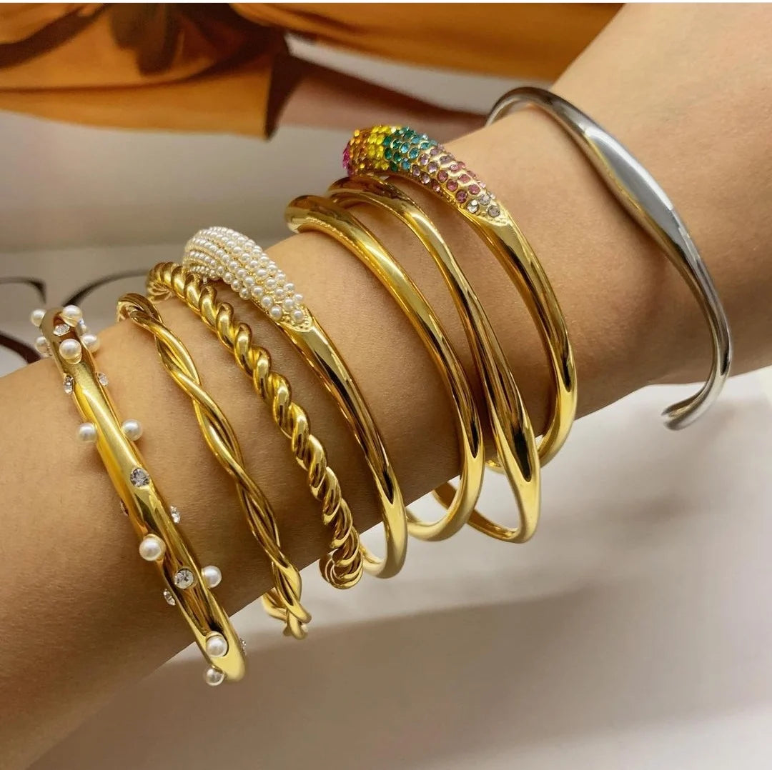 Rosalinda Waterproof Mixed Metal Bangles Bracelet Stack
