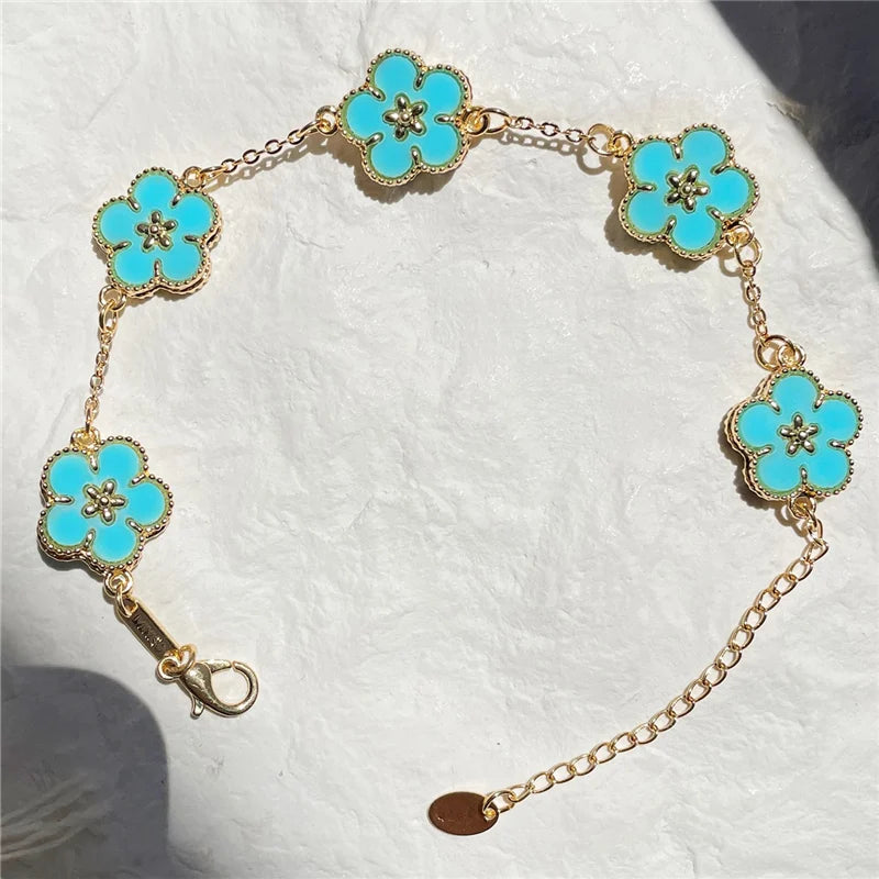 HUANZHI Colorful Butterfly Flower Heart Bracelet for Women Girl Link Chain Adjustable Double Sided Party Charm Jewelry Wholesale