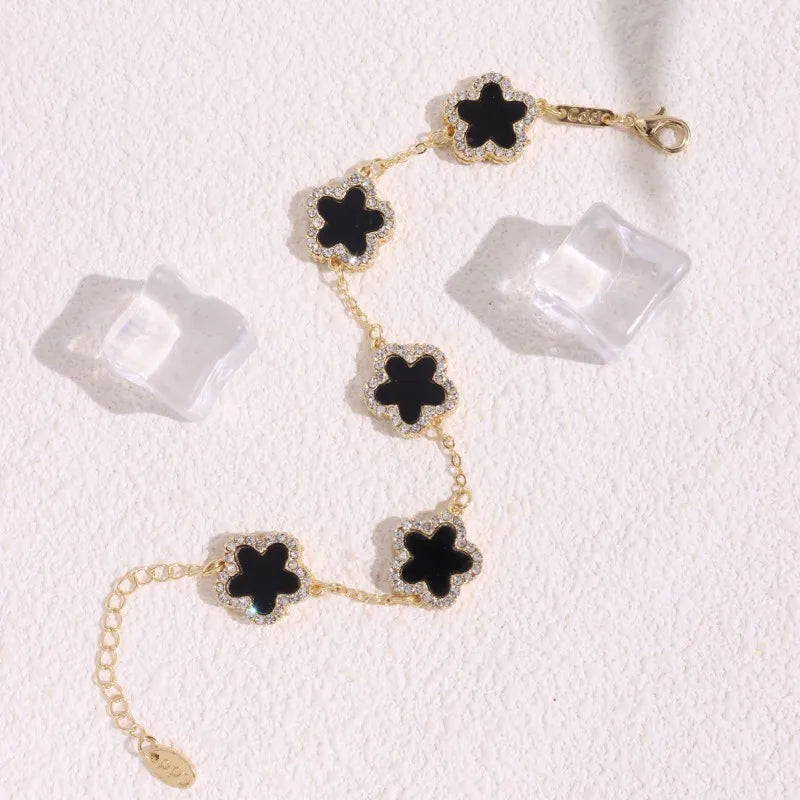HUANZHI Colorful Butterfly Flower Heart Bracelet for Women Girl Link Chain Adjustable Double Sided Party Charm Jewelry Wholesale
