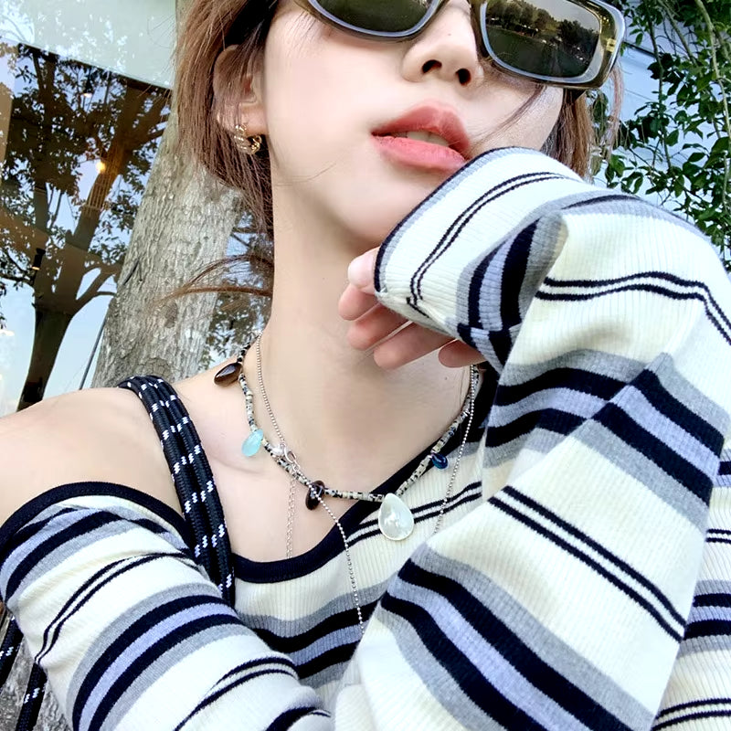 Elektra Striped Off-Shoulder Sweater