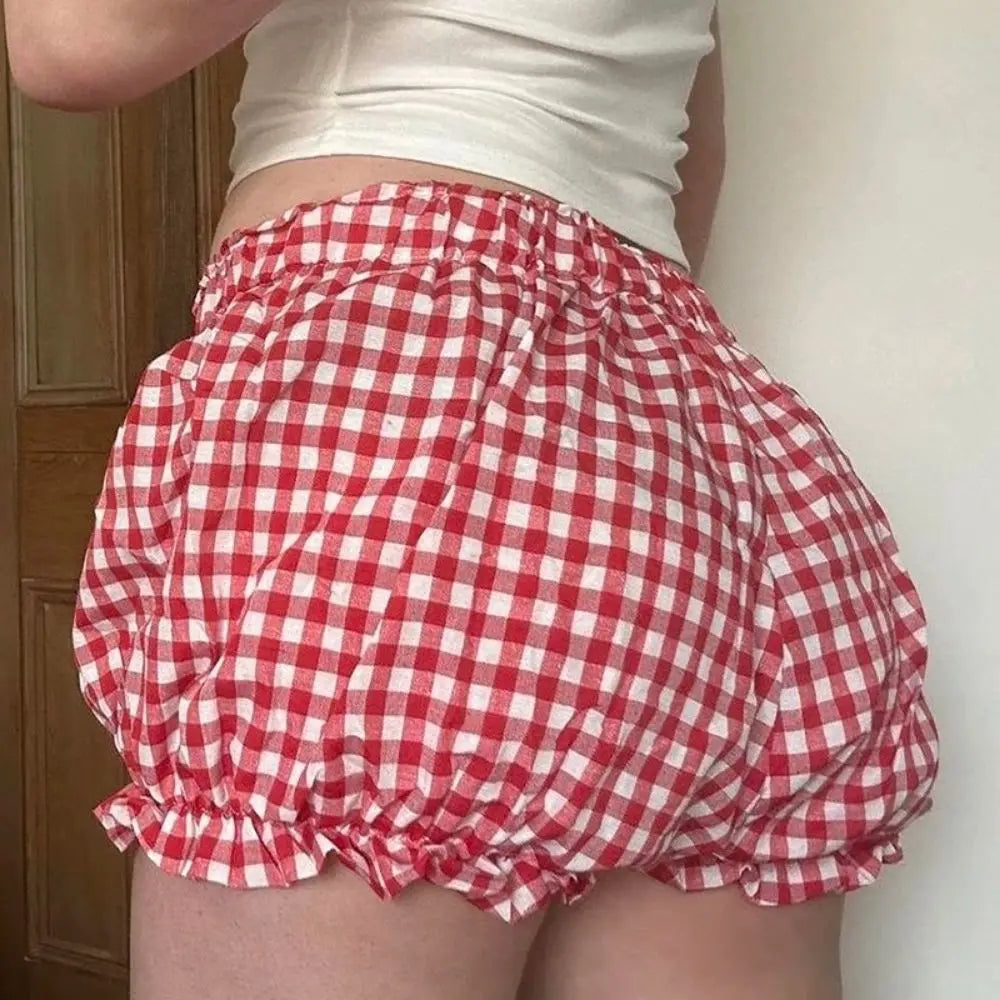 90s Retro Gingham Ruffle Shorts