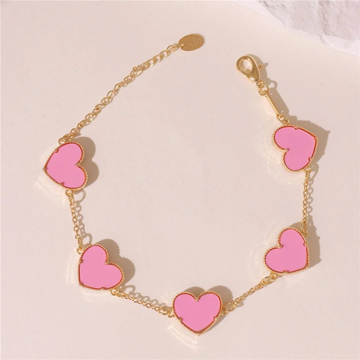HUANZHI Colorful Butterfly Flower Heart Bracelet for Women Girl Link Chain Adjustable Double Sided Party Charm Jewelry Wholesale