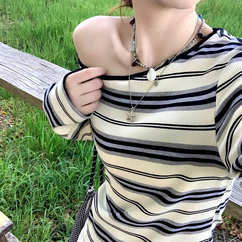 Elektra Striped Off-Shoulder Sweater