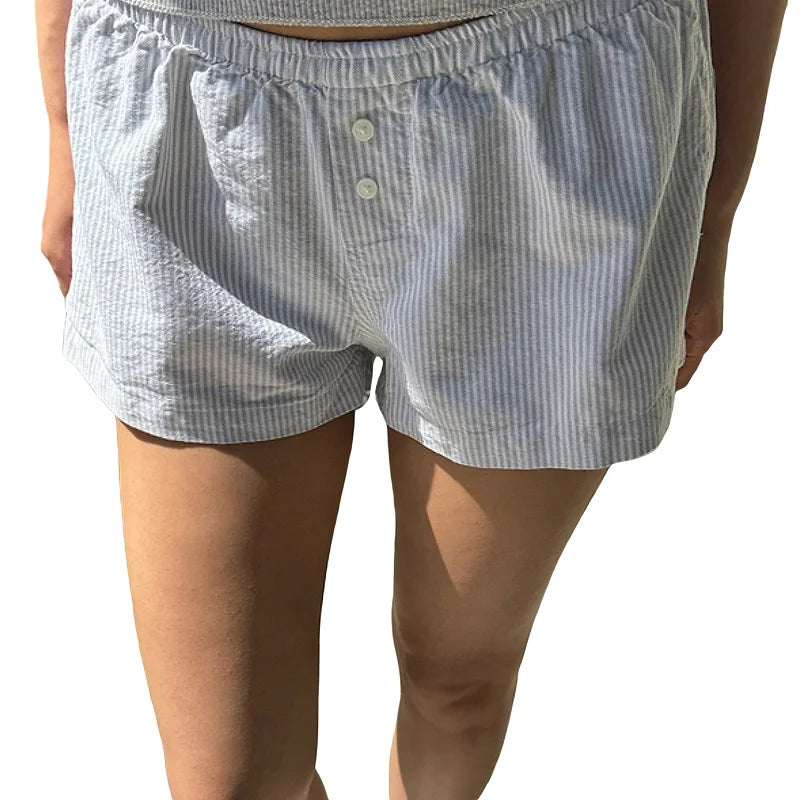Y2K Shorts Women Fairycore Clothing Floral/Plaid Print Elastic Low Waist Lounge Boxers Shorts Hot Pants Streetwear