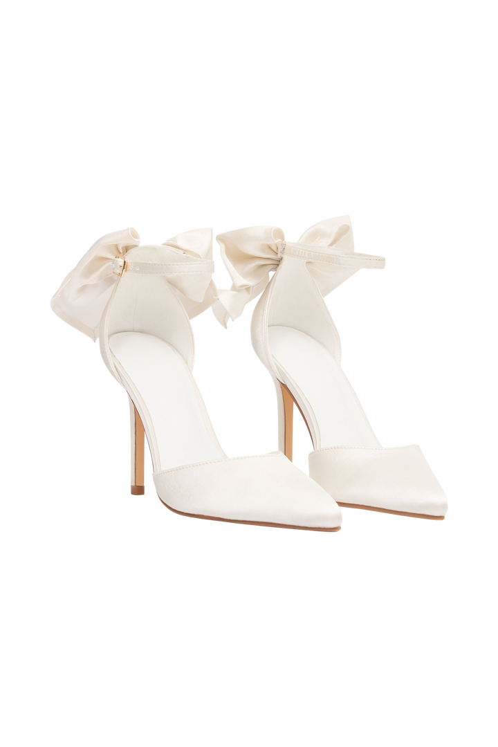 Charmed Satin Bow Heel - White