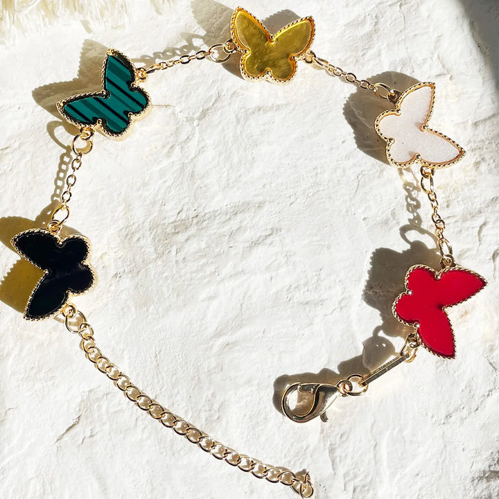 HUANZHI Colorful Butterfly Flower Heart Bracelet for Women Girl Link Chain Adjustable Double Sided Party Charm Jewelry Wholesale