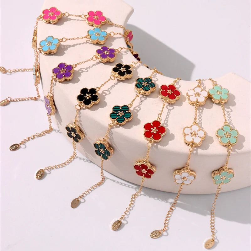 HUANZHI Colorful Butterfly Flower Heart Bracelet for Women Girl Link Chain Adjustable Double Sided Party Charm Jewelry Wholesale