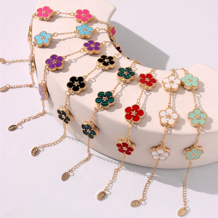 HUANZHI Colorful Butterfly Flower Heart Bracelet for Women Girl Link Chain Adjustable Double Sided Party Charm Jewelry Wholesale