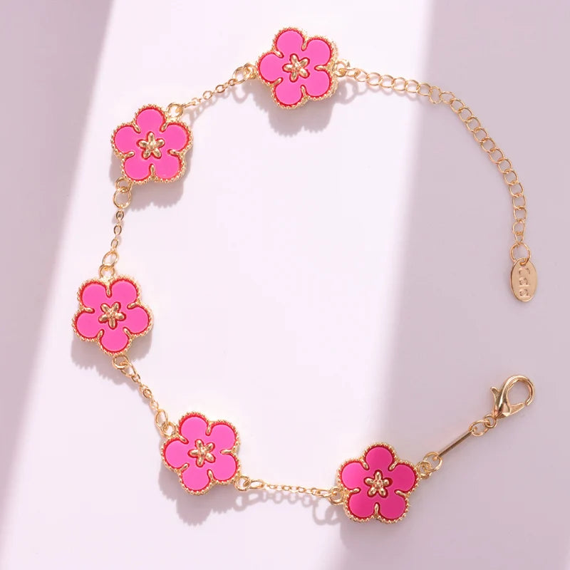 HUANZHI Colorful Butterfly Flower Heart Bracelet for Women Girl Link Chain Adjustable Double Sided Party Charm Jewelry Wholesale