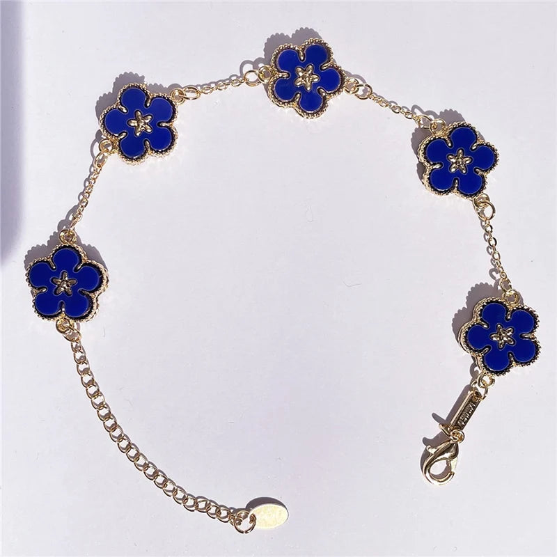 HUANZHI Colorful Butterfly Flower Heart Bracelet for Women Girl Link Chain Adjustable Double Sided Party Charm Jewelry Wholesale